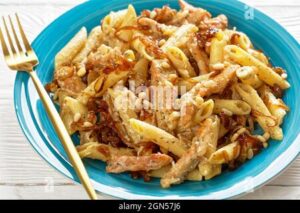 Penne Pasta with Chicken, Caramelized Onion, and Blue Cheese